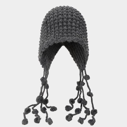 Fringed Knit Cloche Hat - Gray / One Size - Hats