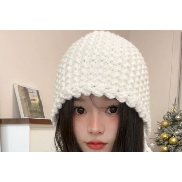 Fringed Knit Cloche Hat - Hats