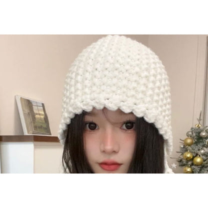 Fringed Knit Cloche Hat - Hats