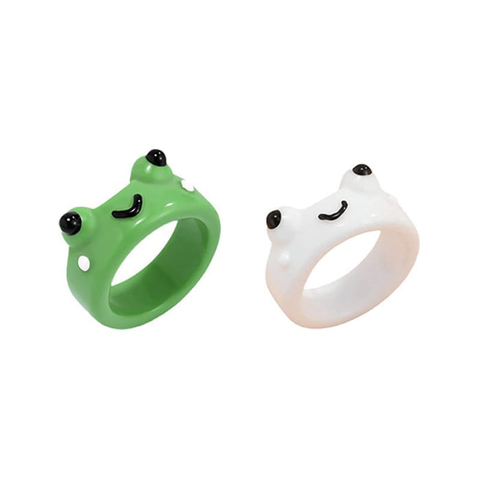 Frog Couple Rings Set - 2pcs/set / Green/white - ring