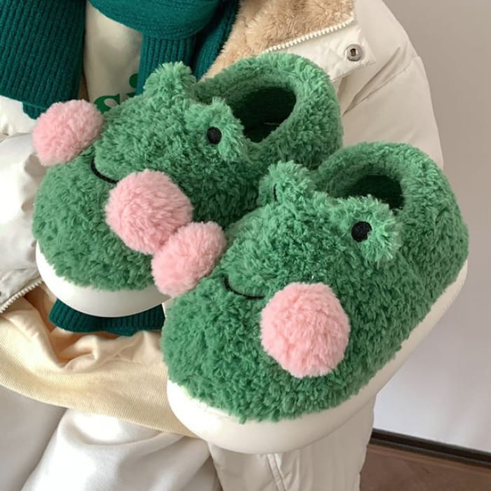 Frog Fluffy Slippers - High-back - Green / 36 to 37