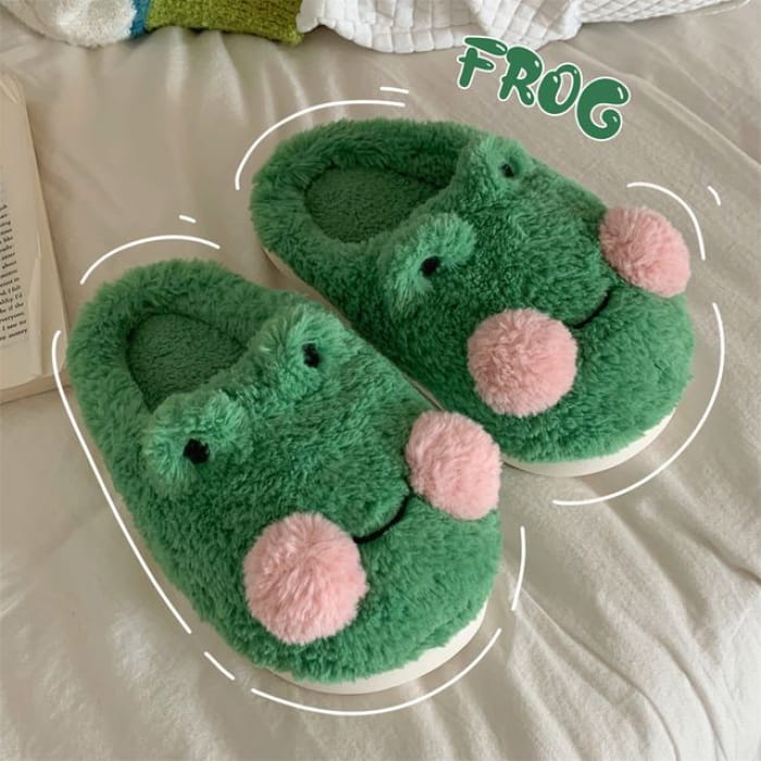 Frog Fluffy Slippers - Low-back - Green / 36 to 37