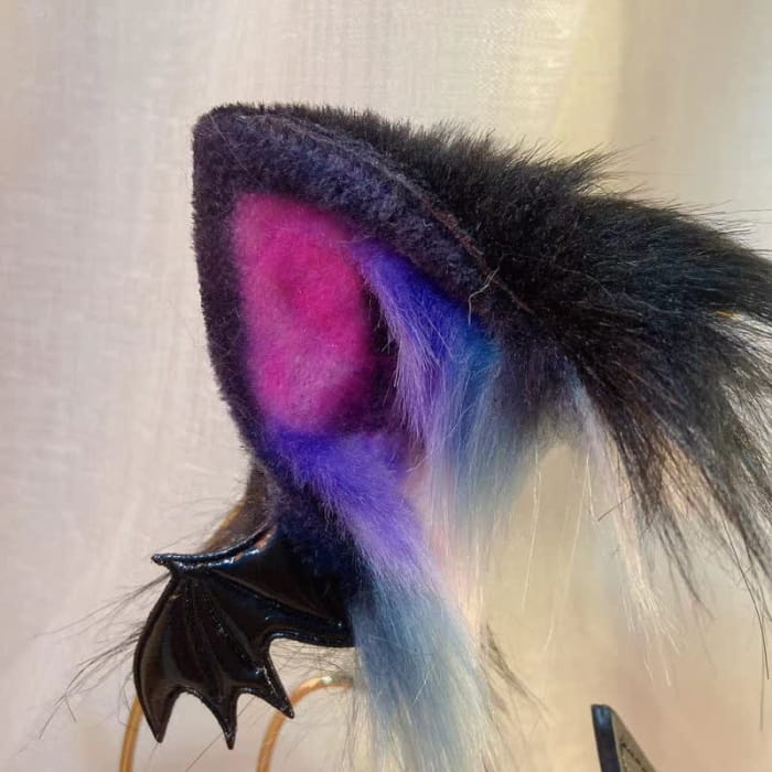 Furry Devil Fox Ears Tail Headband Accessory