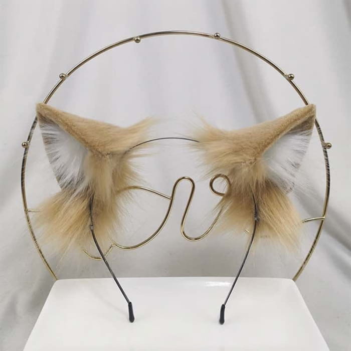 Furry Kitty Ears Tail Headband Accessory - Headwear