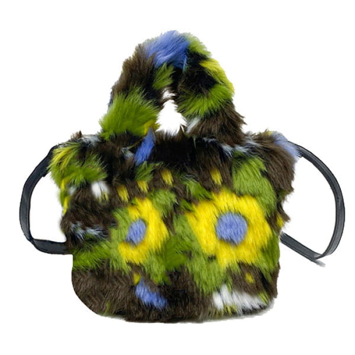 Fuzzy Flower Mini Bag - Standart / Brown/green - Handbags