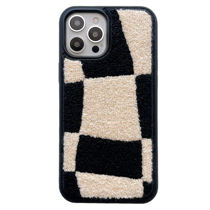 Fuzzy Plaid Teddy iPhone Case - IPhone