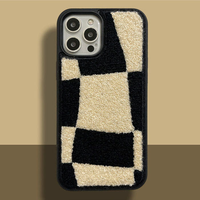 Fuzzy Plaid Teddy iPhone Case - IPhone