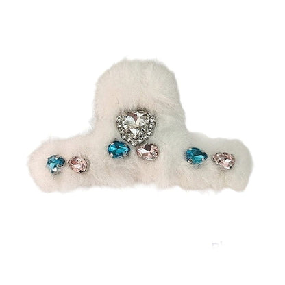 Fuzzy Rhinestone Hair Claw - Standart / White - Other