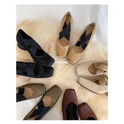 Genuine Leather Block Heel Pumps (Various Designs)