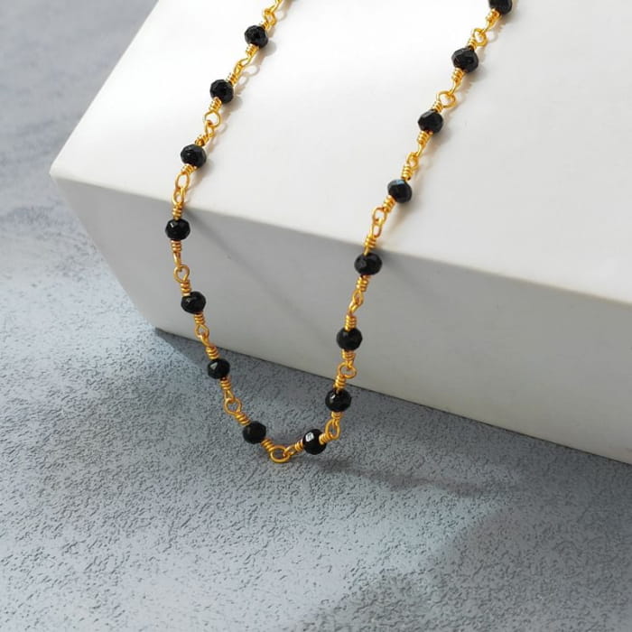 Glass Bead Alloy Bracelet / Necklace - 1 Pc - Black