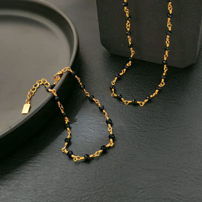 Glass Bead Alloy Bracelet / Necklace - 1 Pc - Black