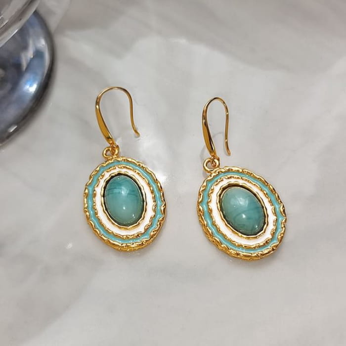 Glazed Oval Drop Earring / Necklace / Ring - 1 Pair - Aqua