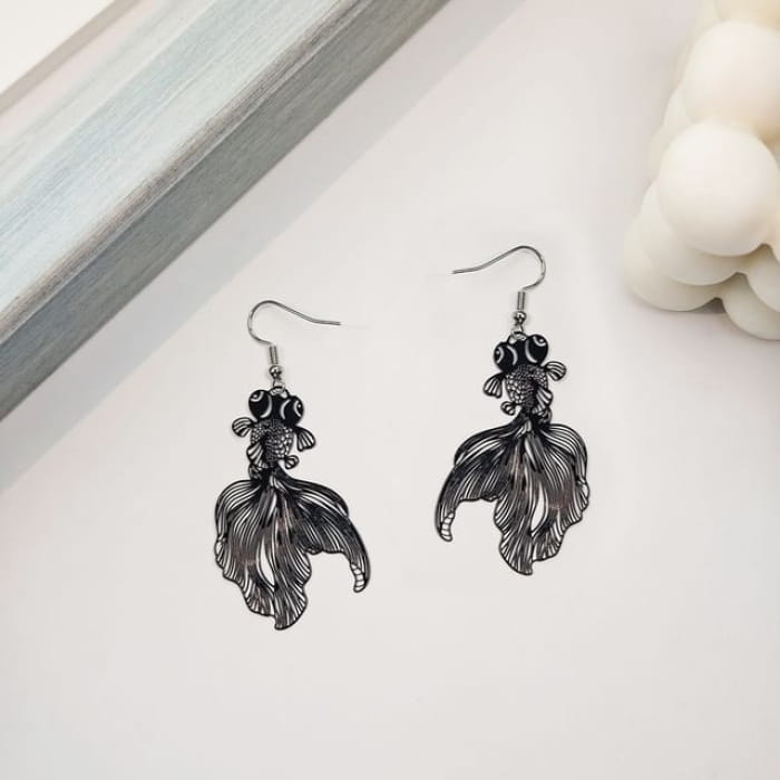 Goldfish Drop Hook Earring - 1 Pair - E6088-5 - Black