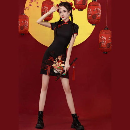 Gorgeous Girl Short Sleeve Buckle Cheongsam Dress