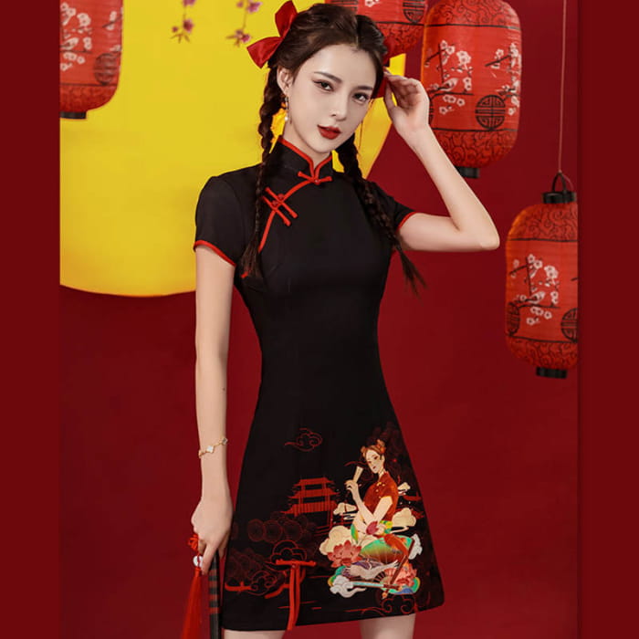 Gorgeous Girl Short Sleeve Buckle Cheongsam Dress