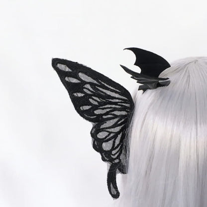 Gothic Bat Wings Moth Hair Clip Halloween Accessory - Black