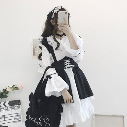 Gothic Bow Tie Lolita Maid Costume Dress