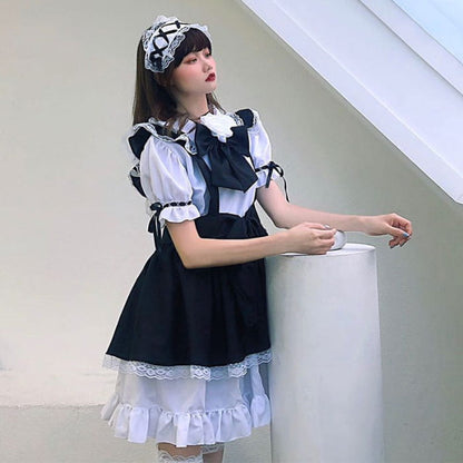 Gothic Bow Tie Lolita Maid Costume Dress