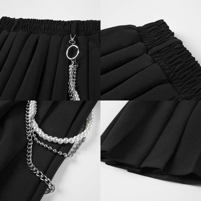Gothic Chain Pure Color Pleated Skirt