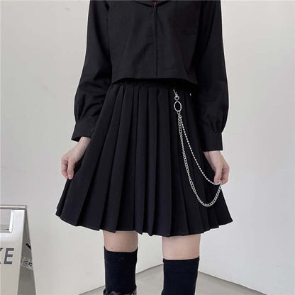 Gothic Chain Pure Color Pleated Skirt