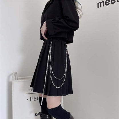 Gothic Chain Pure Color Pleated Skirt