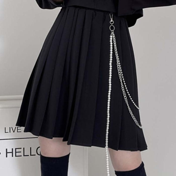 Gothic Chain Pure Color Pleated Skirt