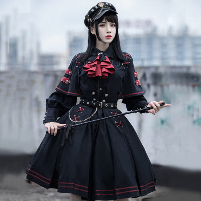 Gothic Lolita Black Costume Military Uniform