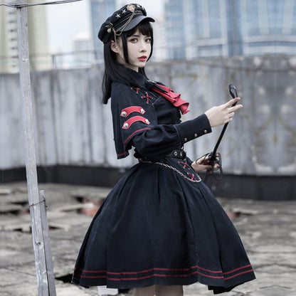 Gothic Lolita Black Costume Military Uniform