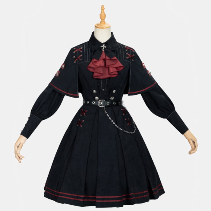 Gothic Lolita Black Costume Military Uniform - S
