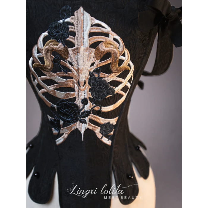 (BFM)Lingxi Lolita~Bone island Gothic Lolita Corset Goth Blouse Skirt Set   