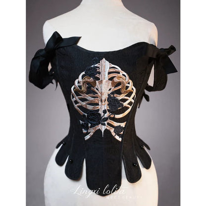 (BFM)Lingxi Lolita~Bone island Gothic Lolita Corset Goth Blouse Skirt Set   