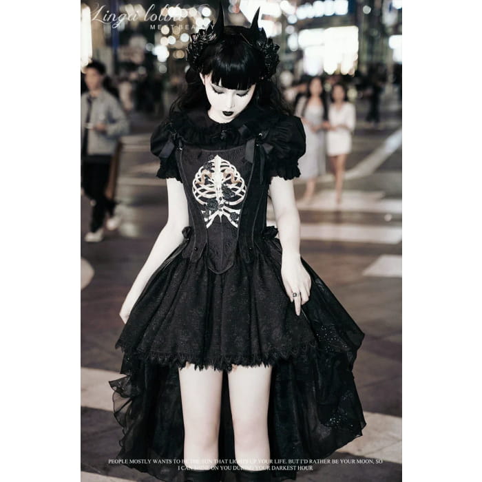 (BFM)Lingxi Lolita~Bone island Gothic Lolita Corset Goth Blouse Skirt Set   