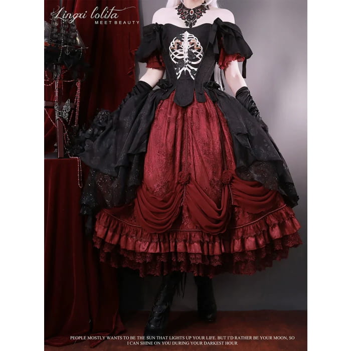 (BFM)Lingxi Lolita~Bone island Gothic Lolita Corset Goth Blouse Skirt Set   