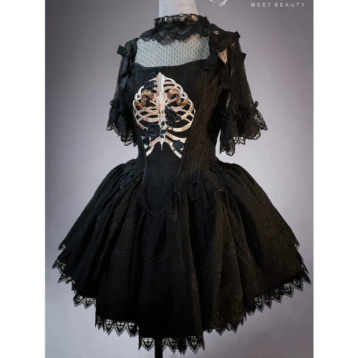 (BFM)Lingxi Lolita~Bone island Gothic Lolita Corset Goth Blouse Skirt Set   