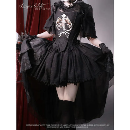 (BFM)Lingxi Lolita~Bone island Gothic Lolita Corset Goth Blouse Skirt Set   