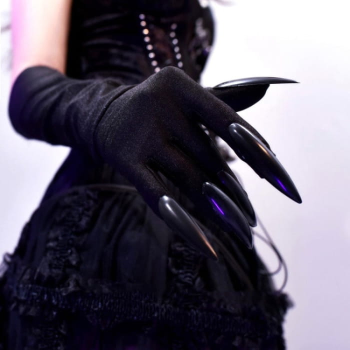 Gothic Punk Black Halloween Gloves - Free Size