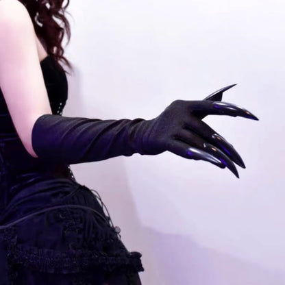 Gothic Punk Black Halloween Gloves - Free Size