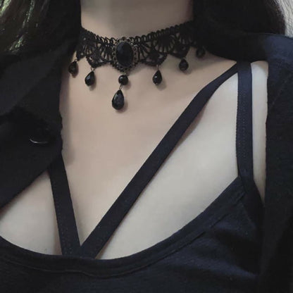 Gothic Punk Retro Lace Crystal Lolita Chocker