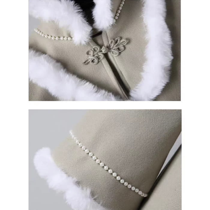 Graceful Embroidery Buckle Plush Loose Coat