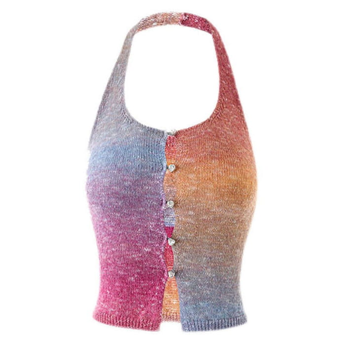 Gradient Rainbow Knit Halter Top - S / Tops