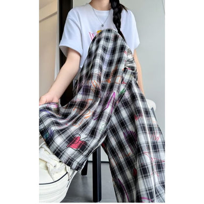 Graffiti Plaid High Rise Wide Leg Pants