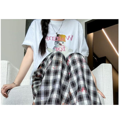 Graffiti Plaid High Rise Wide Leg Pants