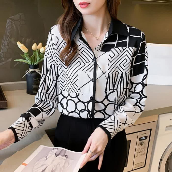 Graphic Print Lapel Shirt Workwear