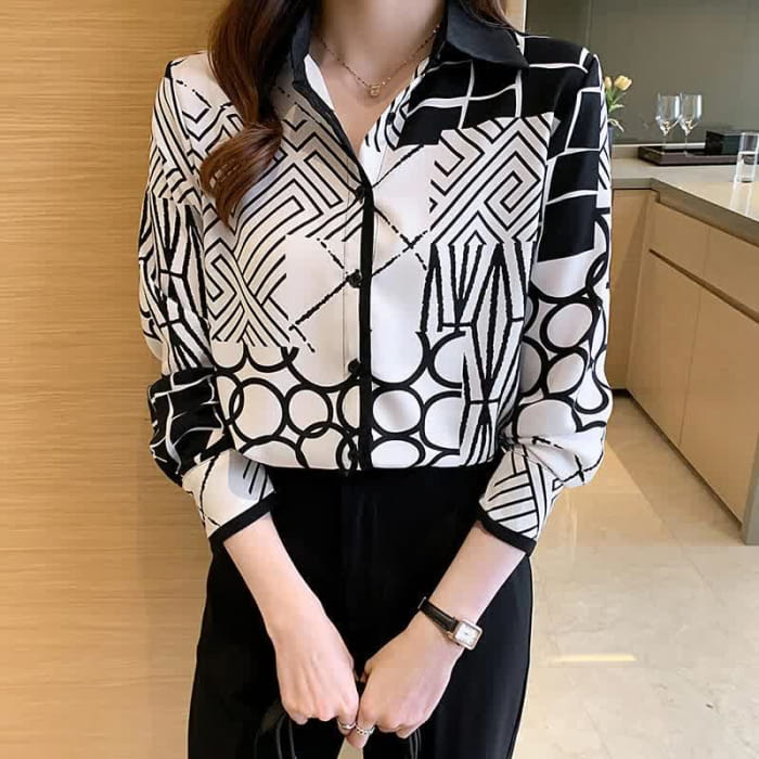 Graphic Print Lapel Shirt Workwear