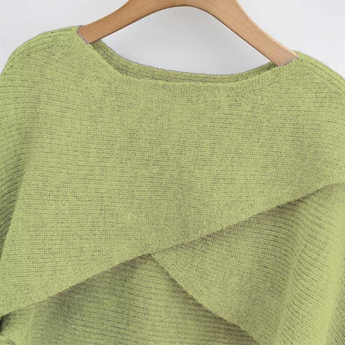 Green Cross Knit Crop Sweater A-line Slip Dress