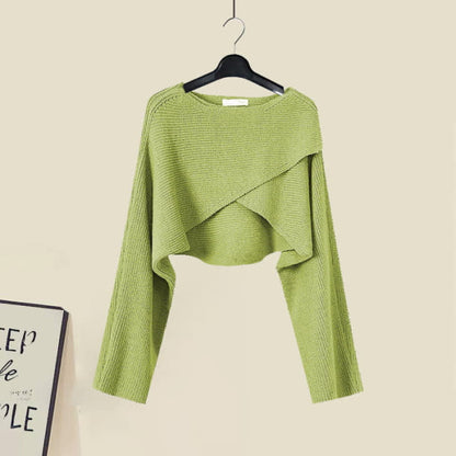 Green Cross Knit Crop Sweater A-line Slip Dress - M