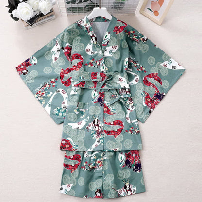 Green Floral Print Couple Outfit Pajamas - Women / XL