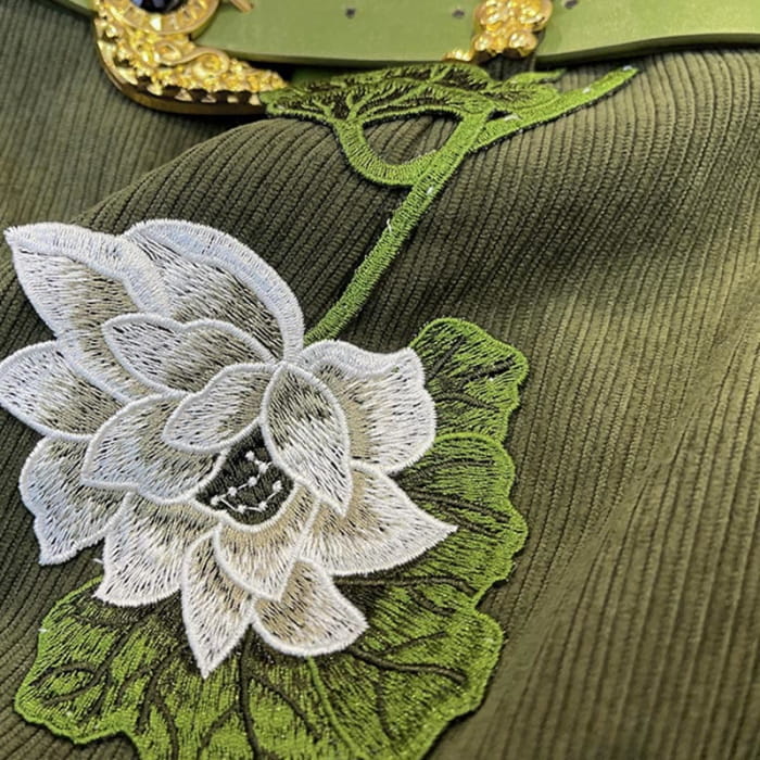 Green Flower Tassel Shirt Blossom Print Skirt Set