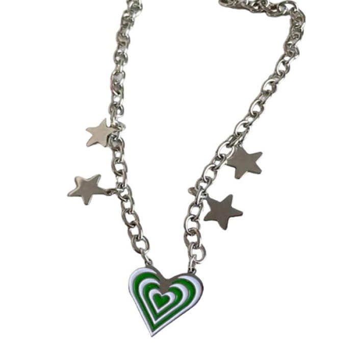 Green Heart Star Necklace - Standart