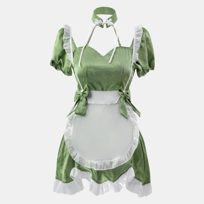 Green Maid Vintage Buckle Bow knot Lingerie Set